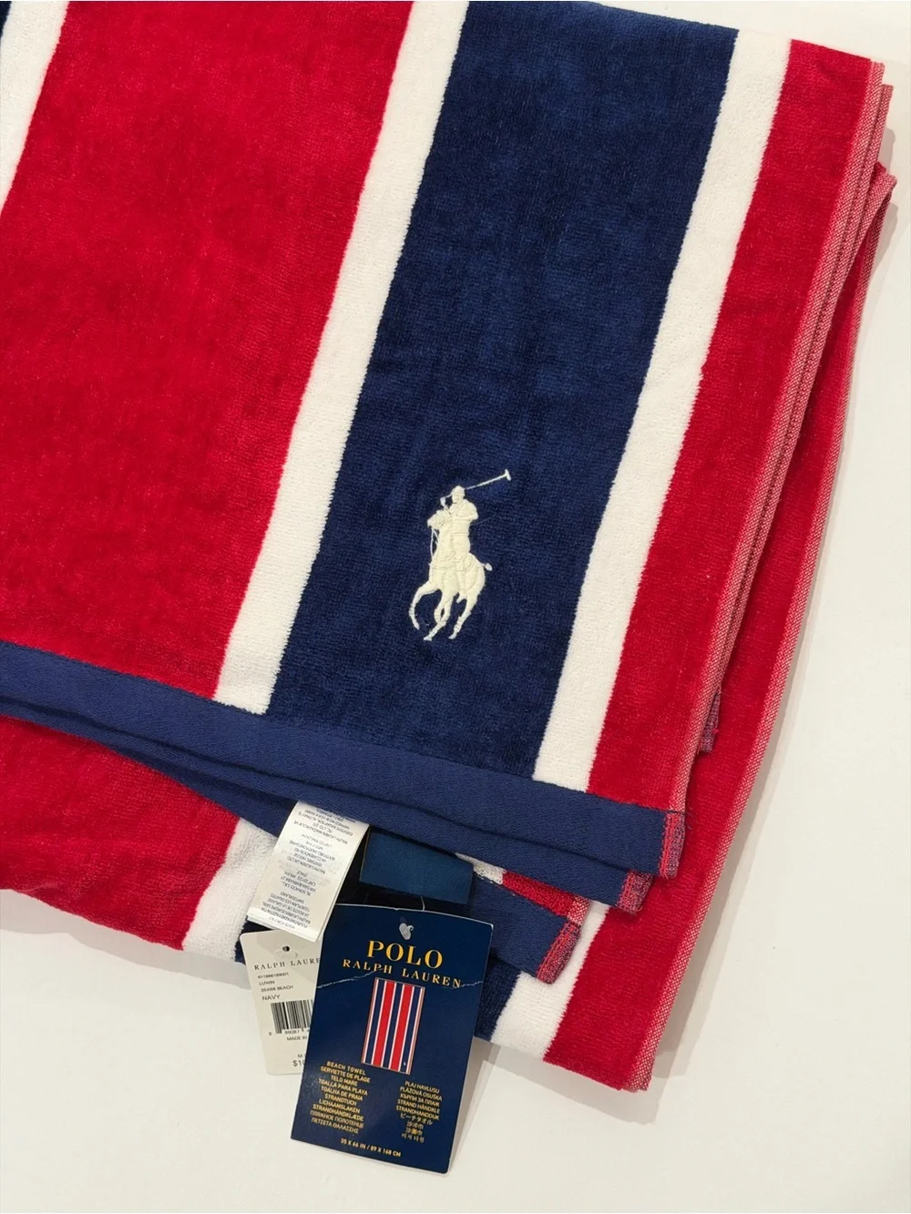 Polo Ralph Lauren LUWIN Beach towel 35x66 striped navy red - NEW